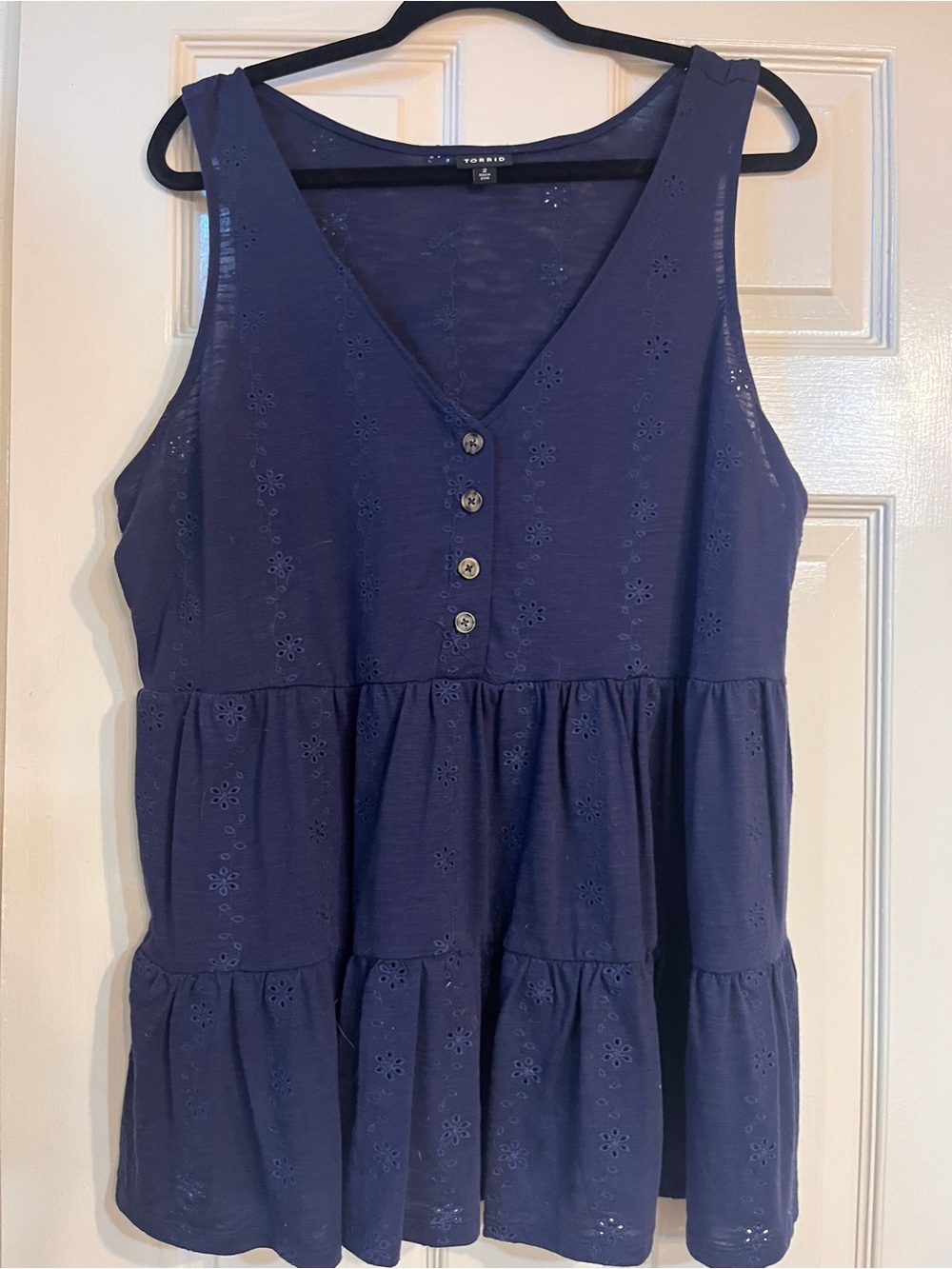 torrid navy eyelet tiered sleeveless V-neck tank
